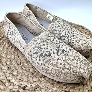 TOMS Lace Slip On Shoes Floral Natural Ecru Women SZ 9.5 NEW Mesh Ivory Bride